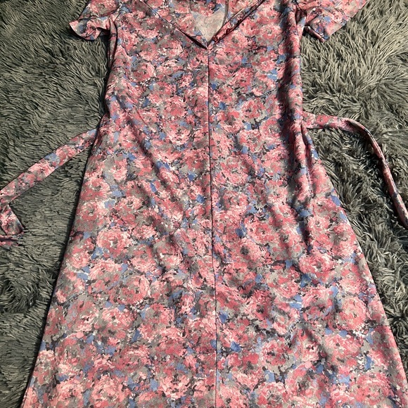 Vintage Nancy II Purple Floral Dress Size 14 USA Made Collared‎ Belt Tie - Picture 6 of 9